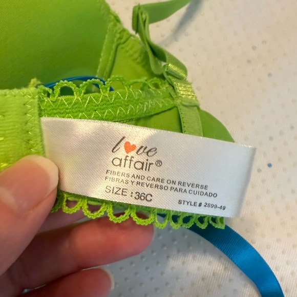 2 Love Affair Bras Blue Floral & Green Size 36C Underwire - Picture 5 of 8